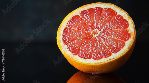 Grapefruit on a reflective surface minimalist black background