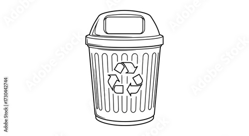 Illustration of a recycling bin with a recycling symbol on the side.