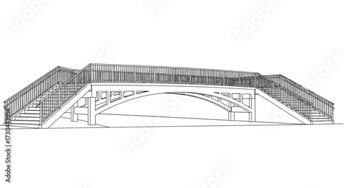 Illustration of a bridge with stairs on both sides, rendered in black and white.