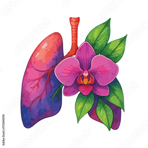 Watercolor Lungs with flowers Clipart: Floral Medical pulmonology Art