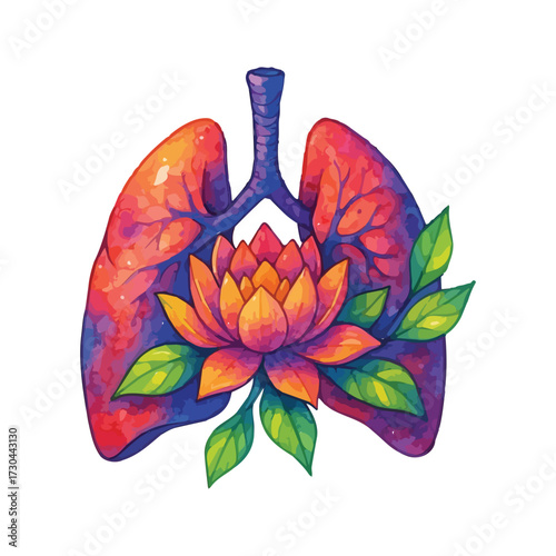 Watercolor Lungs with flowers Clipart: Floral Medical pulmonology Art