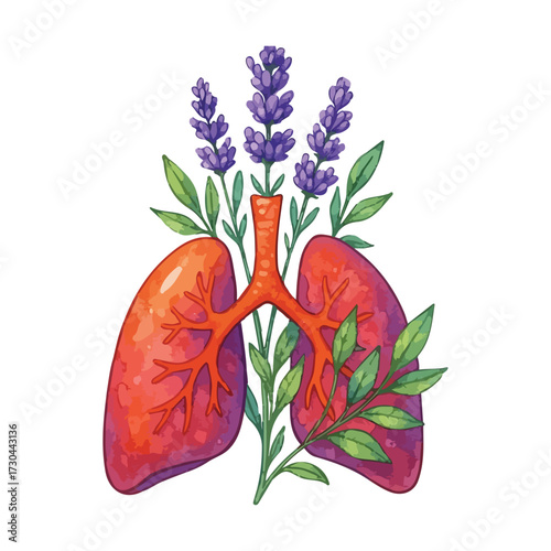 Watercolor Lungs with flowers Clipart: Floral Medical pulmonology Art