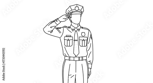 Line drawing of a police officer saluting in uniform.