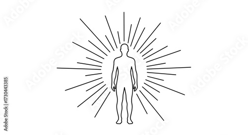 Outline of a person with radiating lines, symbolizing energy or aura.