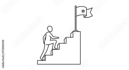 Person climbing stairs to reach a flag on top.