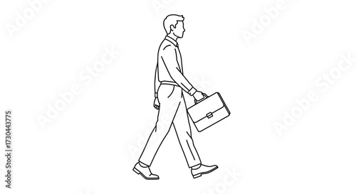 Line drawing of a businessman walking with a briefcase.