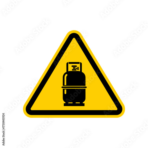 Warning sign showing a gas cylinder indicating potential danger and caution in industrial environment, demanding careful handling and safety measures.