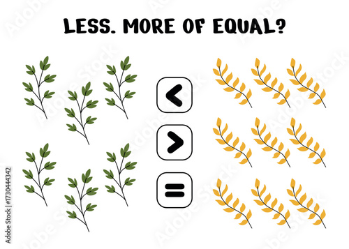 Math Worksheet for Kids Comparing Green and Yellow Leaves