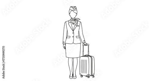 Illustration of a flight attendant with a suitcase.