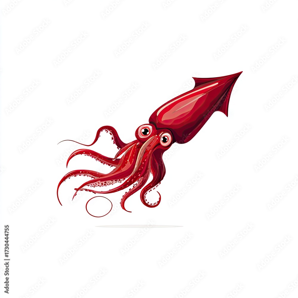 Obraz premium Vibrant illustration of a red squid against a clean white background