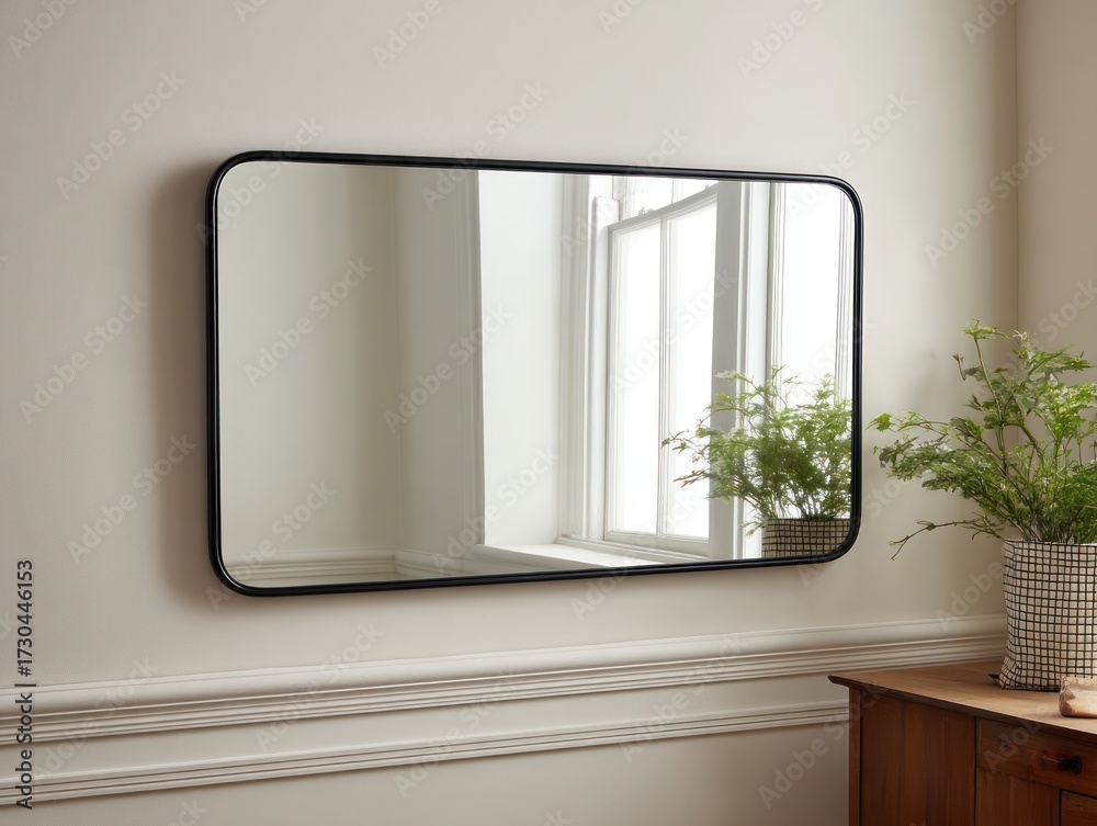 Fototapeta premium Black framed mirror on wall