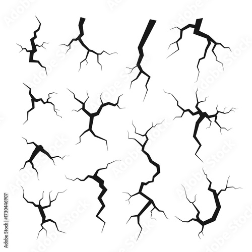 A collection of various crack patterns and textures for design.