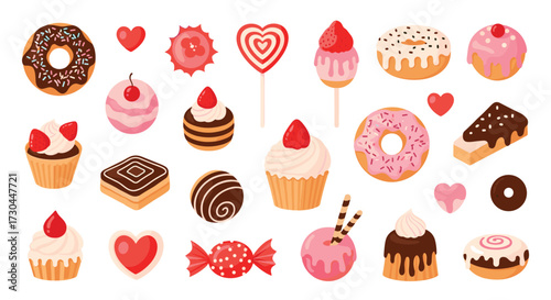 A delightful assortment of sweet confections and heart decorations.