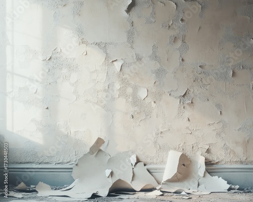 Close-up of layered paper and plaster peeling texture