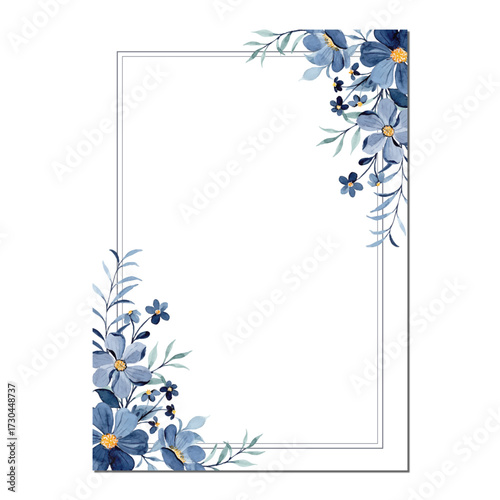 Watercolor blue floral frame