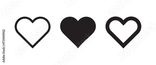 Black Solid Red Solid and Outline Hearts
