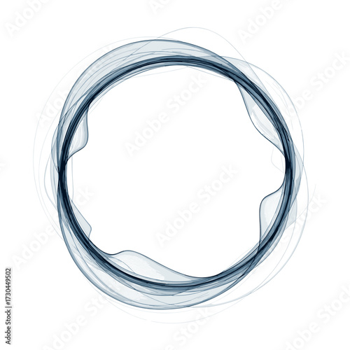Abstract circular waves of blue smoke forming an ethereal ethereal halo on a white background.