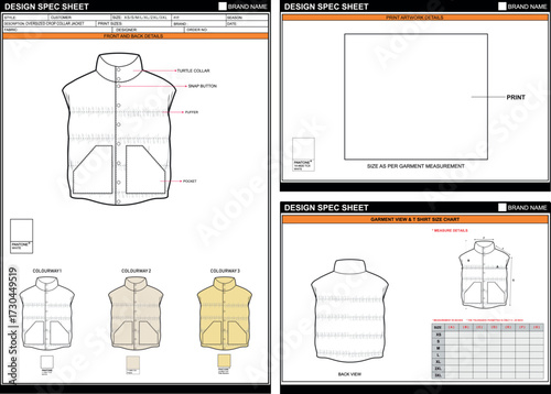 RETRO PUFFER VEST EASY EDITABLE EMPTY TECHPACK MEASUREMENT LAYOUT TEMPLATE DESIGN