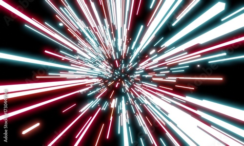 Zoom, black background, glowing technology lines, abstract, lines, 3D illustration