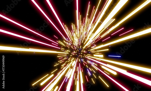 Zoom, black background, glowing technology lines, abstract, lines, 3D illustration