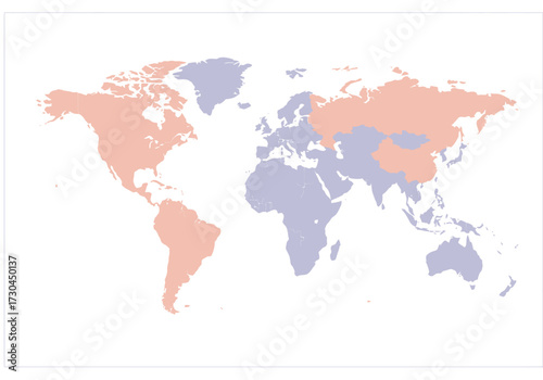 Map colored in peach and blue showing land masses on white background