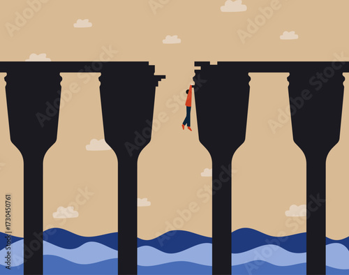 Man trying to escape alcohol addiction, concept illustration