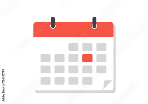 A calendar icon with a red top and a highlighted day simple and clean