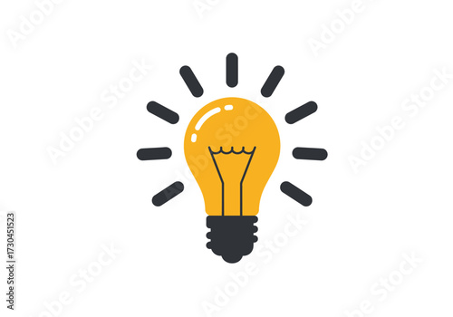 An illuminated light bulb with black rays emanating from its sides