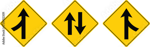 Set of yellow traffic direction signs vector