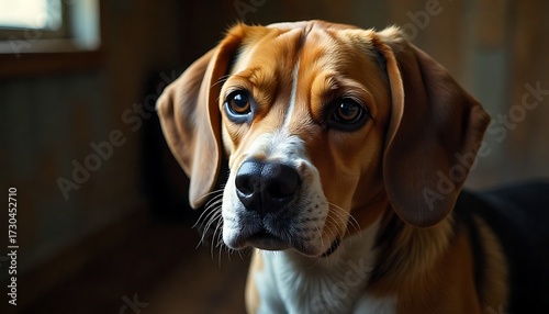 Captivating beagle portrait with soulful eyes and expressive muzzle, radiating warmth and loyalty for any pet-related project.