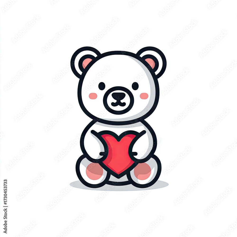 Obraz premium Cartoon white bear character holding red heart isolated on white background