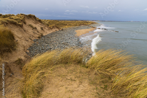 Coastal scene of a beach near Seaton Carew, Hartlepool, County Durham, England, UK.