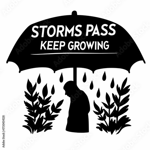 Black and white illustration depicting resilience and hope during tough times