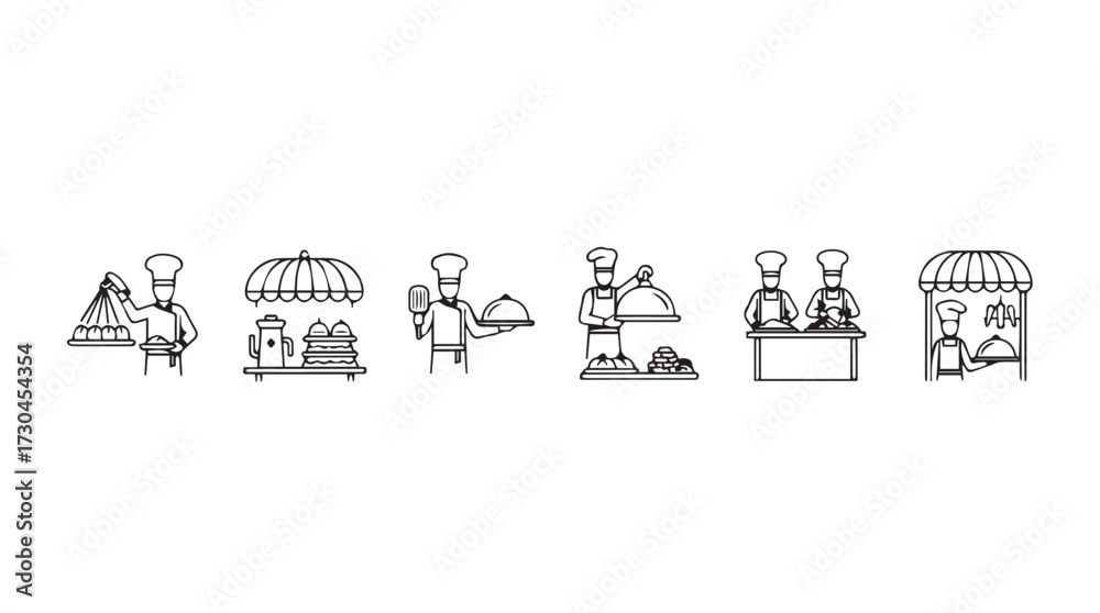 Fototapeta premium Chef and food stall icons representing culinary business and street food entrepreneurship vector