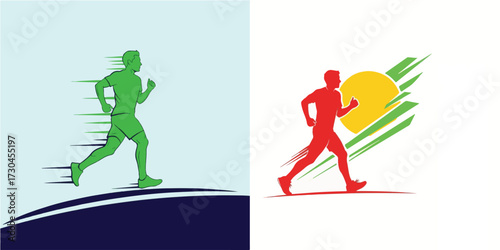 Dynamic Runner Illustrations with Speed Lines and Energetic Designs