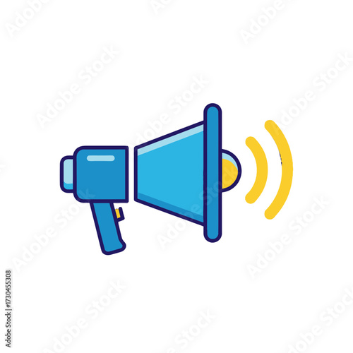 Blue Megaphone Broadcasting Sound Waves for Announcements.