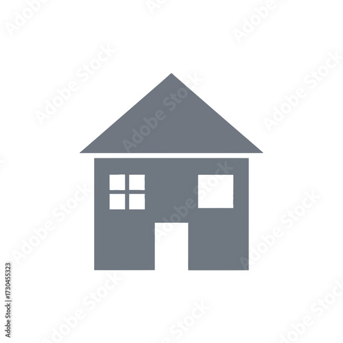 Simple gray house illustration representing residential architecture and real estate.