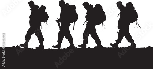 Determined Army Marching Together