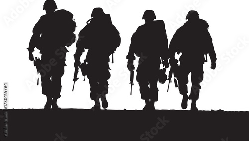 Determined Army Marching Together