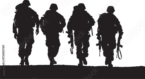 Determined Army Marching Together