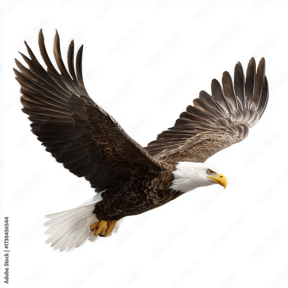 Obraz premium Bald eagle in flight, isolated on white background cut out png, white background cut out png