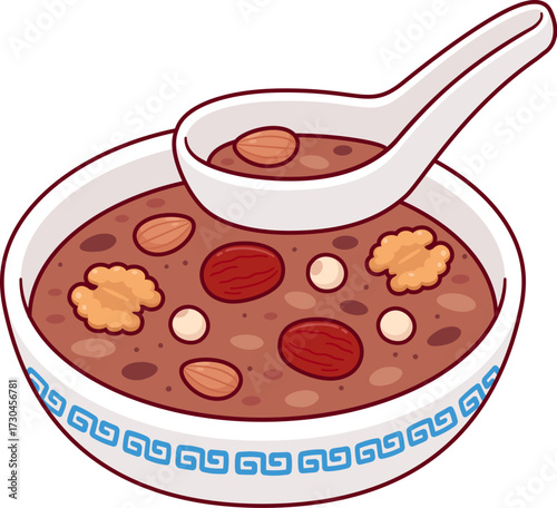 Laba congee, traditional Chinese porridge  for Laba Festival. Cartoon vector clip art illustration.