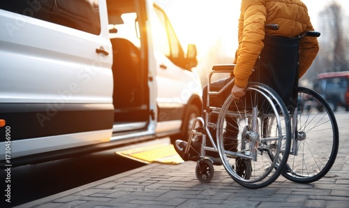 Person in Wheelchair Boarding Accessible Van.