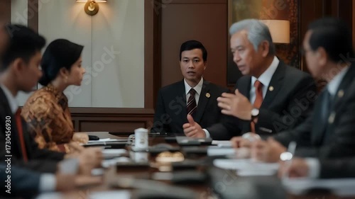 Formal Business Meeting of Asian Professionals in a Conference Room