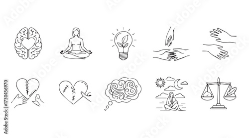 Collection of hand drawn icons representing ideas creativity and brainstorming concepts vector