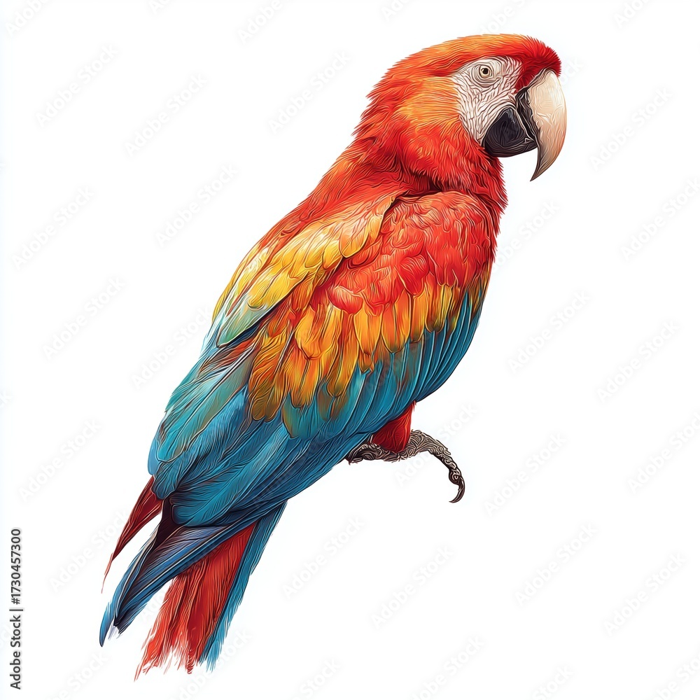 Fototapeta premium Scarlet macaw parrot isolated, white background cut out png
