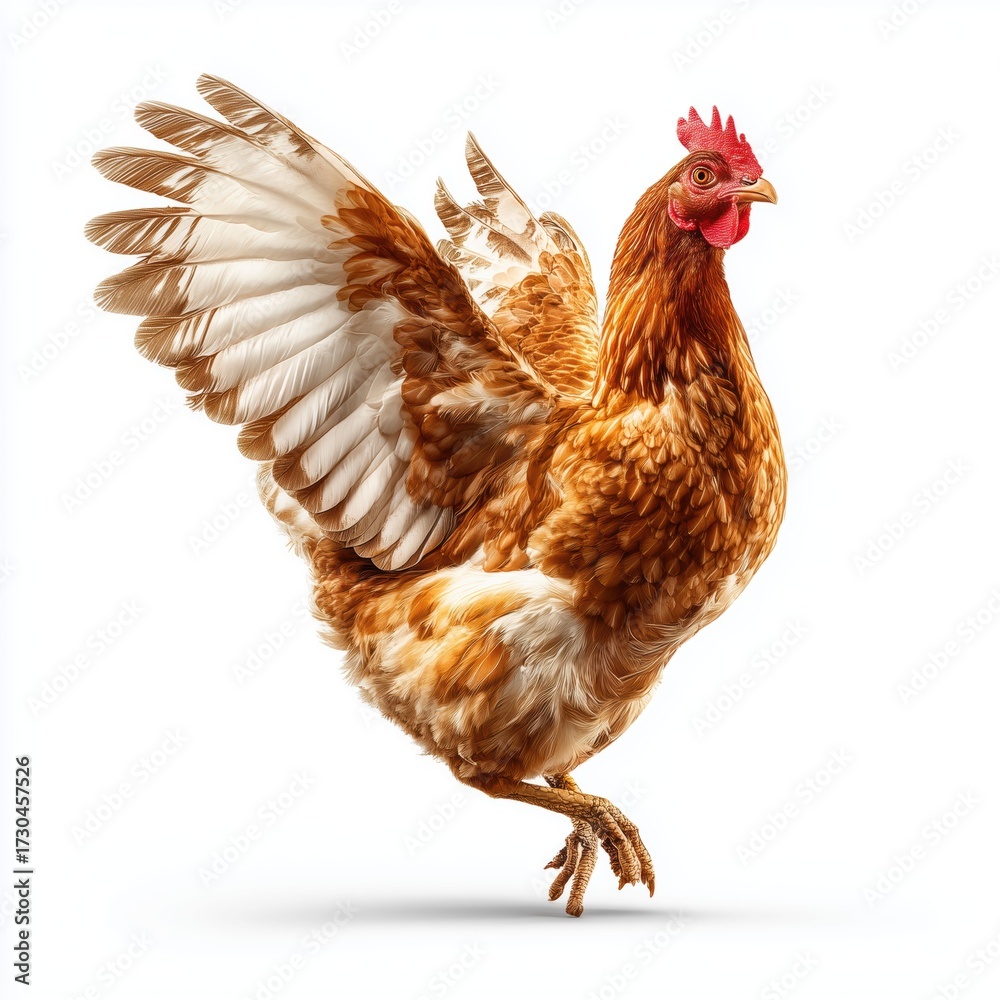 Fototapeta premium Chicken with wings spread isolated, white background cut out png