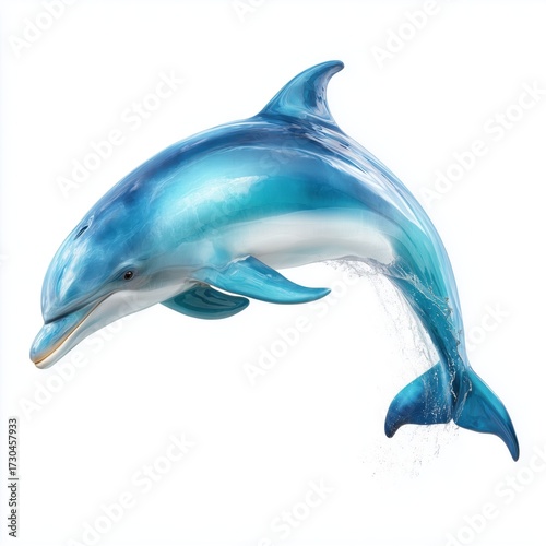 Dolphin jumping out of water, white background cut out png