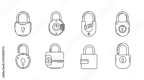 Collection of hand-drawn padlock icons representing security and access concepts vector