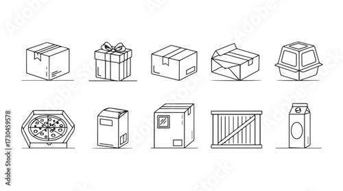 Collection of hand drawn sketchy shipping boxes and crates various styles and perspectives collection vector